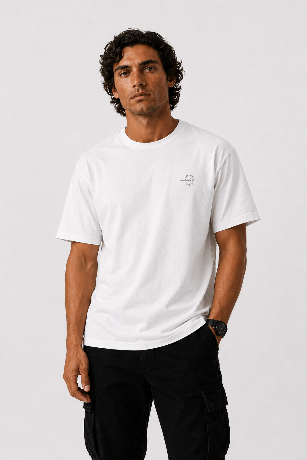 White ERC Essential Tee with minimal front chest logo and no back graphic